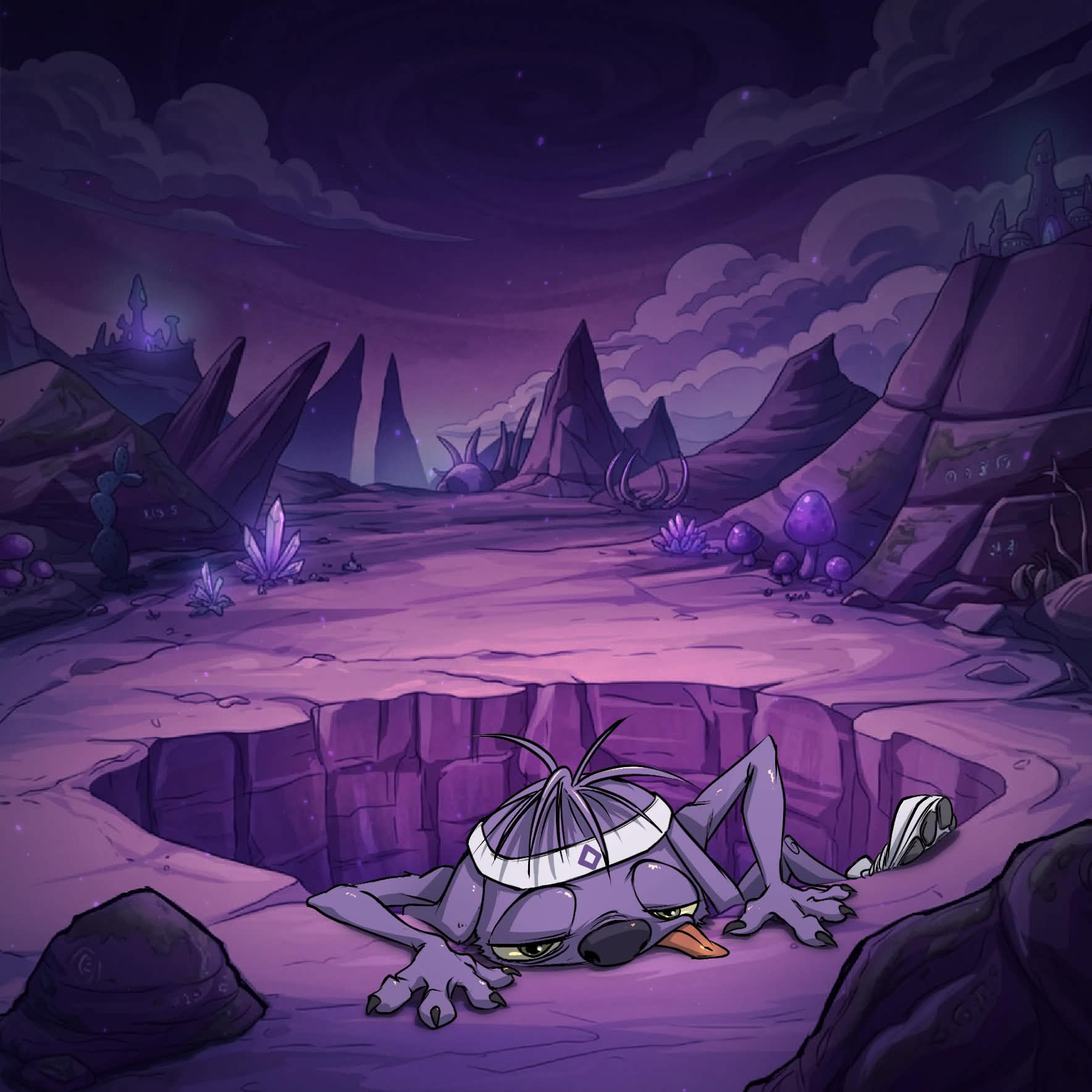 Moe pulling himself out of a crater in the purple outlands
